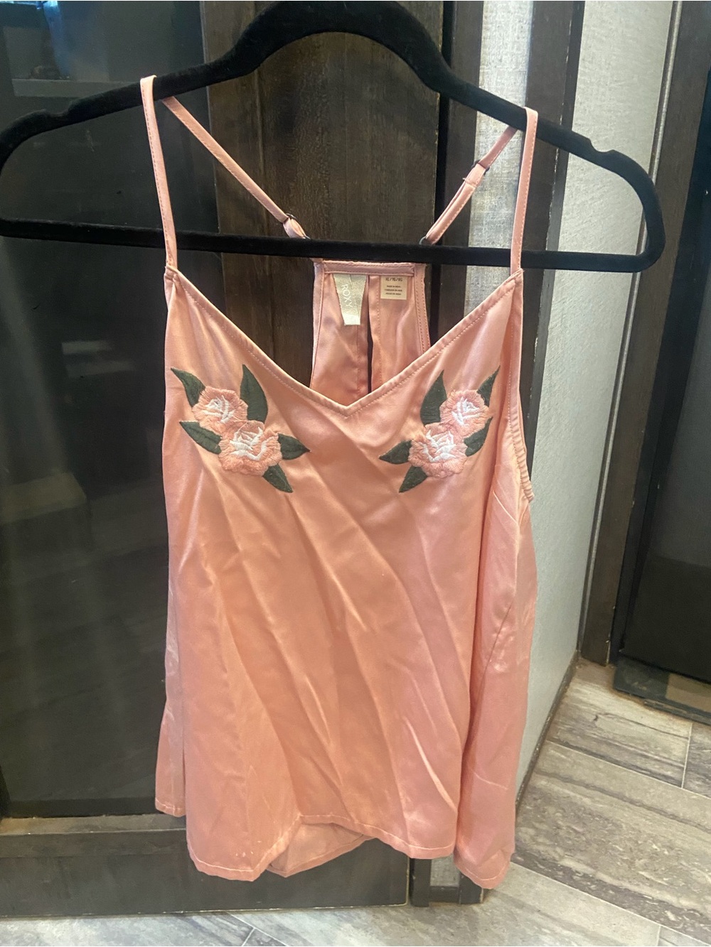 Roxy Pink Floral Embroidered Satin Tank Top
